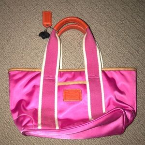 Coach Pink Satin Signature Mini Purse